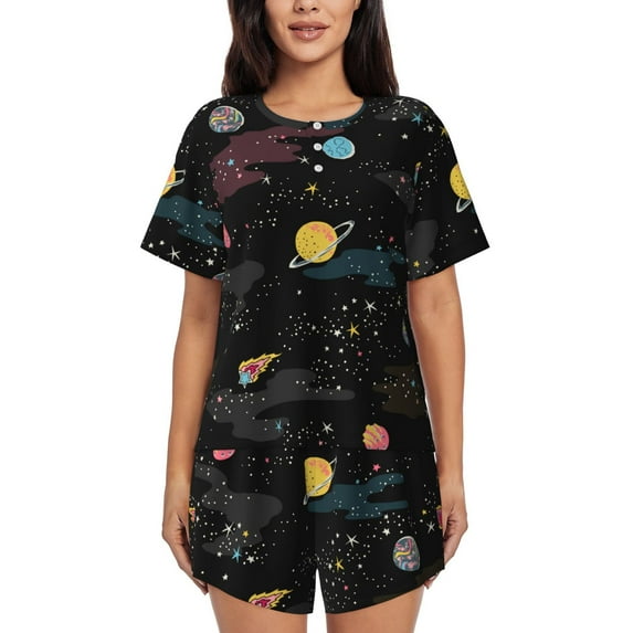 Lsque Galaxy Women's Short-Sleeved Pajama Set - 2 Piece Soft and Lightweight Sleepwear Set-Small