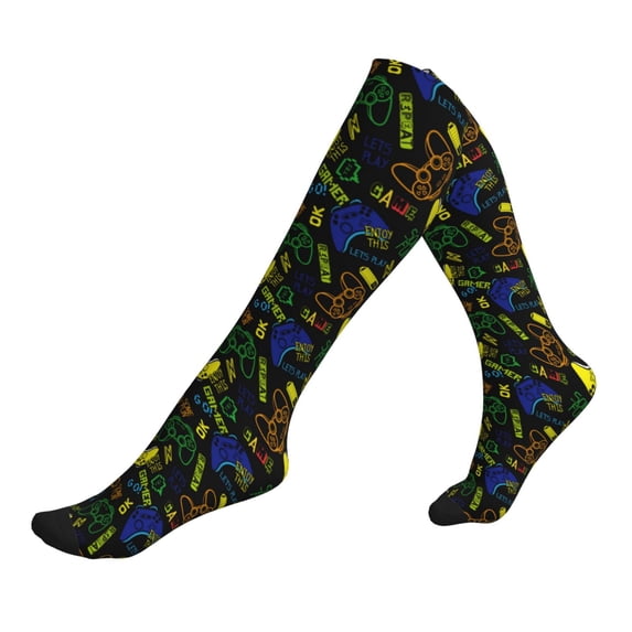 Lsque Game Play Pattern Sport Compression Socks for Men & Women 15-20 mmHg Knee High Nurse Pregnant Running Medical and Travel Athletic