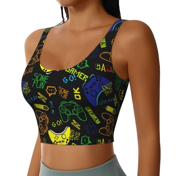 Lsque Game Play Printed Women'S Sports Bra, Compression, Moisture Wicking, High-Impact Sports Bra For Women,Supportive sports bra-Large