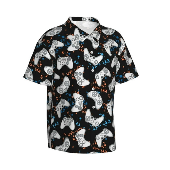 Lsque Game pattern Hawaiian Shirt for Men, Unisex Summer Beach Casual Short Sleeve Button Down Shirts-Small