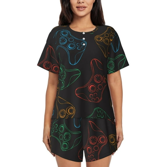 Lsque Gamepad Joystick Game Women's Short-Sleeved Pajama Set - 2 Piece Soft and Lightweight Sleepwear Set-4X-Large
