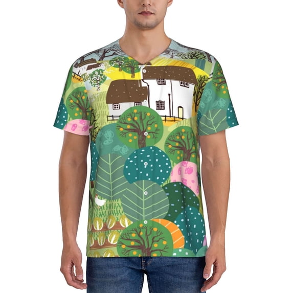 Lsque Garden Farm Pattern Mens Polo Golf Shirts Funny Graphics Shorts Sleeve Button Shirts Baseball T-shirt-3X-Large