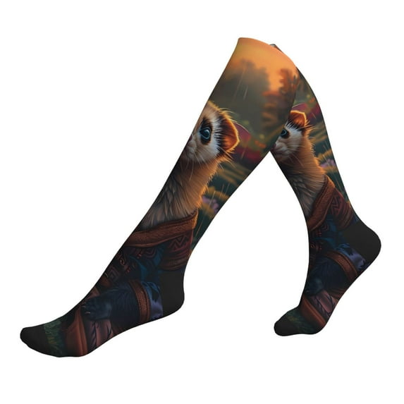 Lsque Garden Meditating Weasel Pattern Sport Compression Socks for Men & Women 15-20 mmHg Knee High Nurse Pregnant Running Medical and Travel Athletic