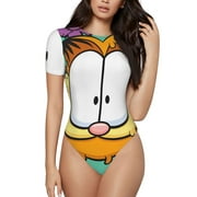 Lsque Garfield Women's Crew Neck Short Sleeve Bodysuit Basic T Shirts Tops Onesie Adult Cute Pajama-