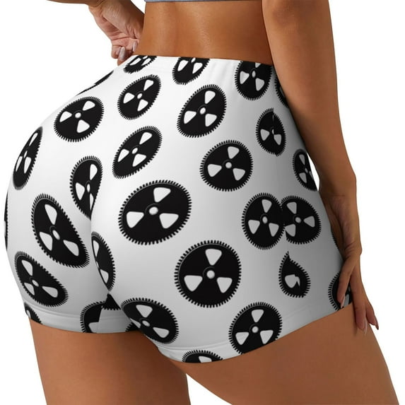 Lsque Gear Tools Pattern High Waisted Biker Shorts for Women-Tummy Control Fitness Athletic Workout Running Yoga Gym Shorts,Moisture-Wicking-Small