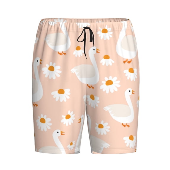 Lsque Geese and Flower Mens Sleep Pajama Shorts,Short Pajama Pants, Cotton Ultra-Soft Knit-Medium