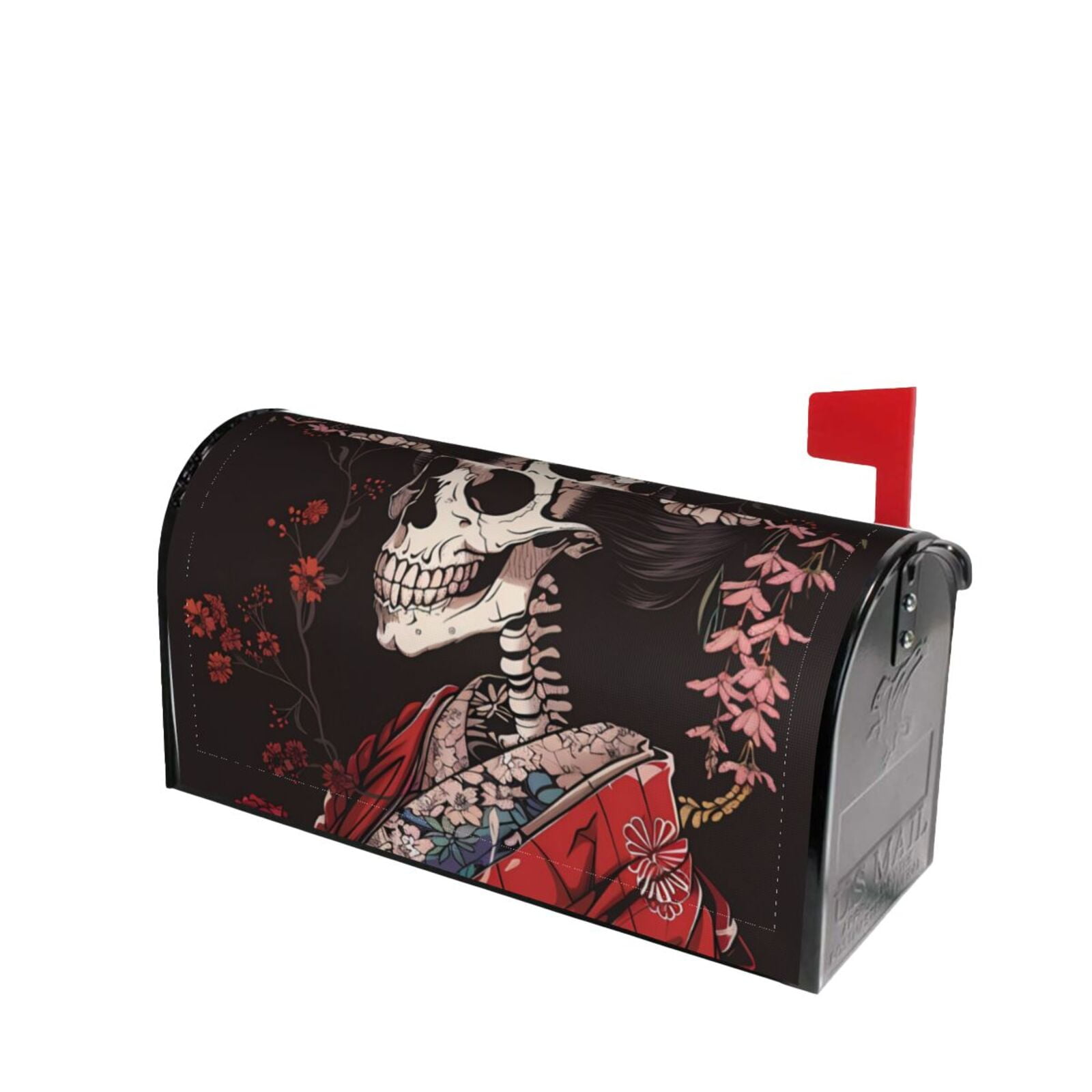Lsque Geisha Skeleton With Flowers Mailbox Cover Standard Size