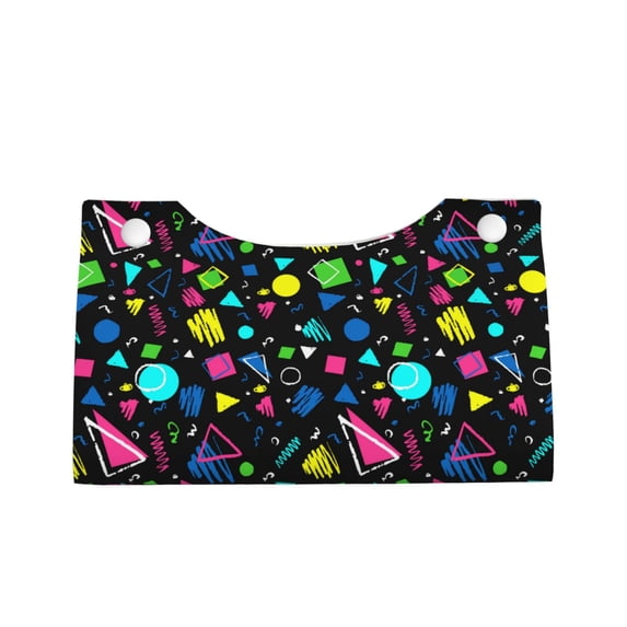 Lsque Geometric 1980s Styled Printed Long Tissue Box Cover Holder, Facial Paper Organizer Dispenser,Triangle with Bottom Belt, PVC Leather Decorative Organizer