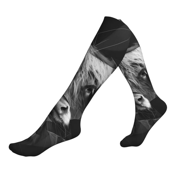 Lsque Geometric Bull Design Pattern Sport Compression Socks for Men & Women 15-20 mmHg Knee High Nurse Pregnant Running Medical and Travel Athletic