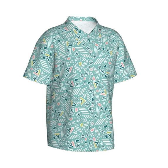 Lsque Geometric Elements pattern Hawaiian Shirt for Men, Unisex Summer Beach Casual Short Sleeve Button Down Shirts-X-Large