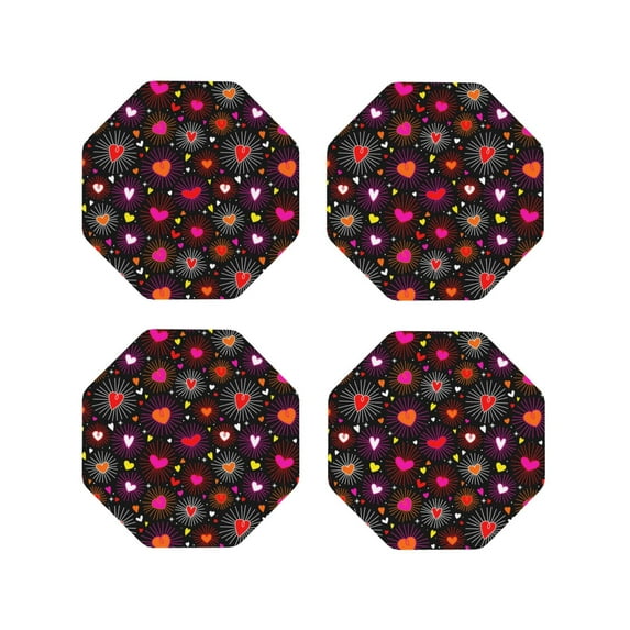 Lsque Geometric Hearts Pattern 4" Drink Coasters Set of 4, PVC Leather Absorbent Coasters, Table Coaster Set Decorative Coffee Cup Coasters Housewarming Gift -Octagon