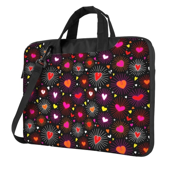 Lsque Geometric Hearts Pattern Laptop Bag – Portable & Slim Single-Shoulder Computer Case with Adjustable Strap, Protective, Lightweight for 13”/14”/15.6” Laptops