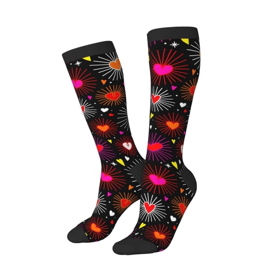 Lsque Geometric Hearts Printed Crew Socks Men's Women's LightWeight Thin Casual Calf Socks ,Knee High Socks,Cotton Socks