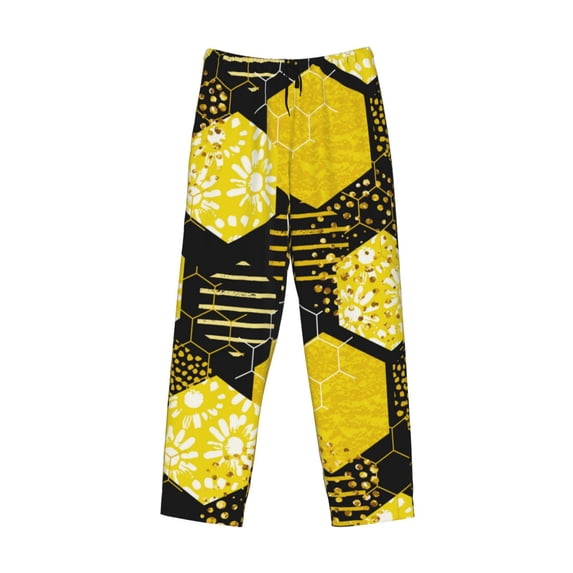 Lsque Geometric Pattern with Bee Print Men's Pajama Pants, Lounge Pant - Comfortable Home Wear,Elastic Waistband, Stylish Design-Large