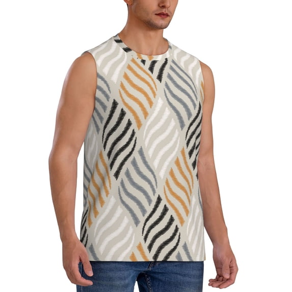 Lsque Geometric Print Men's Cotton Blend Sleeveless Muscle Shirts (S-3XL)- Moisture Wicking, Odor Protection, UPF 30+,XX-Large