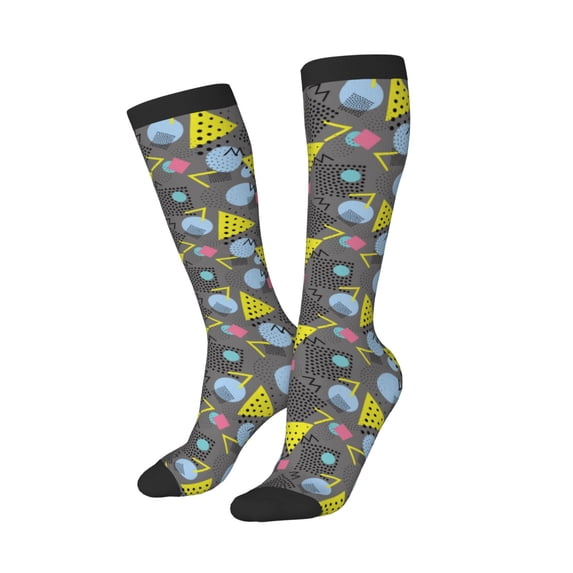 Lsque Geometric Printed Crew Socks Men's Women's LightWeight Thin Casual Calf Socks ,Knee High Socks,Cotton Socks