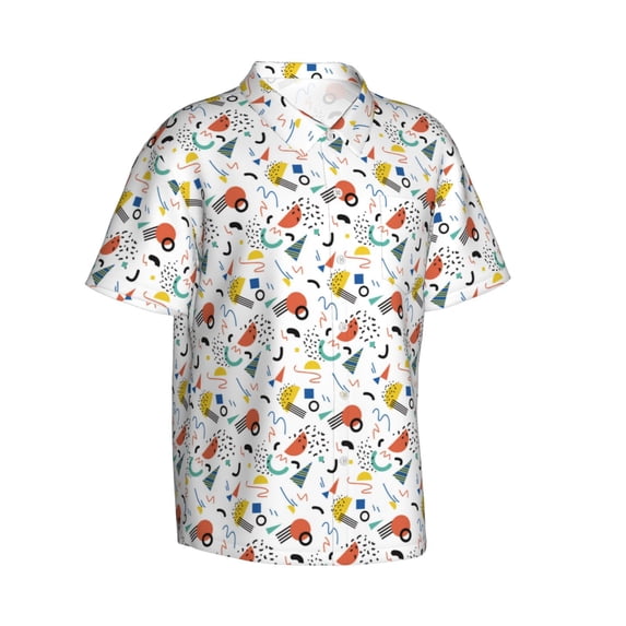 Lsque Geometric Retro pattern Hawaiian Shirt for Men, Unisex Summer Beach Casual Short Sleeve Button Down Shirts-Medium