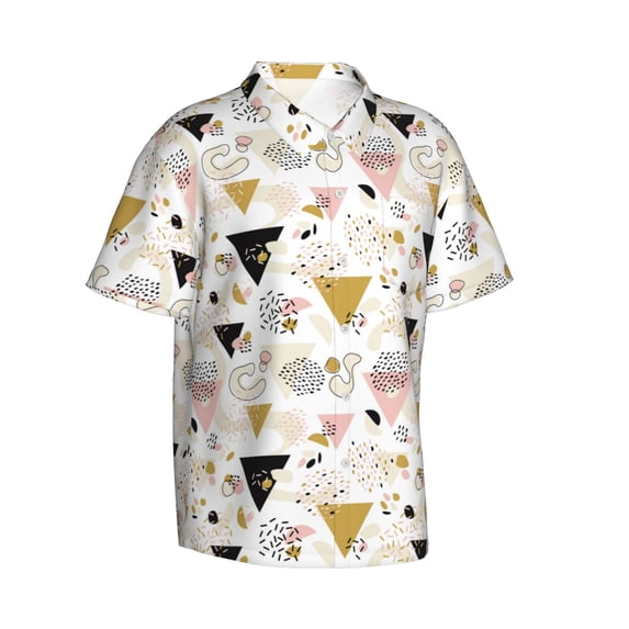 Lsque Geometric Triangle pattern Hawaiian Shirt for Men, Unisex Summer Beach Casual Short Sleeve Button Down Shirts-Large