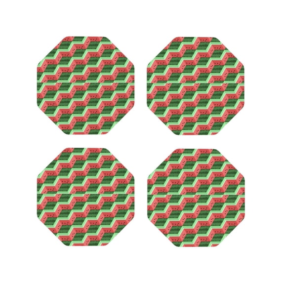 Lsque Geometric Watermelon Pattern 4" Drink Coasters Set of 4, PVC Leather Absorbent Coasters, Table Coaster Set Decorative Coffee Cup Coasters Housewarming Gift -Octagon