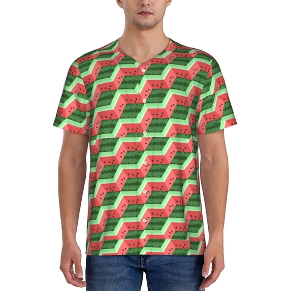 Lsque Geometric Watermelon Pattern Mens Polo Golf Shirts Funny Graphics Shorts Sleeve Button Shirts Baseball T-shirt-4X-Large