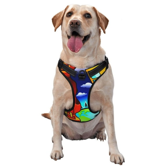 Lsque Geometry Dash Dog Harness, No-Pull Pet Harness with 2 Leash Clips, Adjustable Soft Padded Dog Vest with Easy Control Handle for Large Dogs-Large