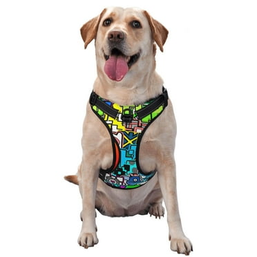 Lsque Geometry Dash Dog Harness, No-Pull Pet Harness with 2 Leash Clips, Adjustable Soft Padded Dog Vest with Easy Control Handle for Large Dogs-Small