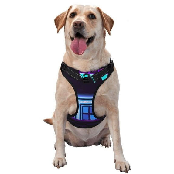 Lsque Geometry Dash Dog Harness, No-Pull Pet Harness with 2 Leash Clips, Adjustable Soft Padded Dog Vest with Easy Control Handle for Large Dogs-Small