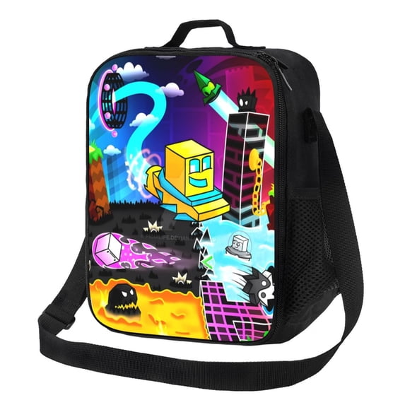 Lsque Geometry Dash Lunch Bag Lunch Box for Women Men Reusable Insulated Lunch Tote Bag,Leakproof Thermal Cooler Sack Food Handbags Case High Capacity