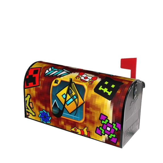 Lsque Geometry Dash Mailbox Cover Standard Size ,Magnetic Mailbox Covers Post Wraps Letter Box Cover -21x18 in