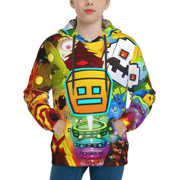 Lsque Geometry Dash Patten Youth Hoodie Sweatshirt Pullover with Kangaroo Pocket Boys and Girls Hoodie Warm Hoodie for Kids