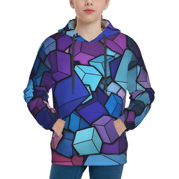 Lsque Geometry Dash Patten Youth Hoodie Sweatshirt Pullover with Kangaroo Pocket Boys and Girls Hoodie Warm Hoodie for Kids