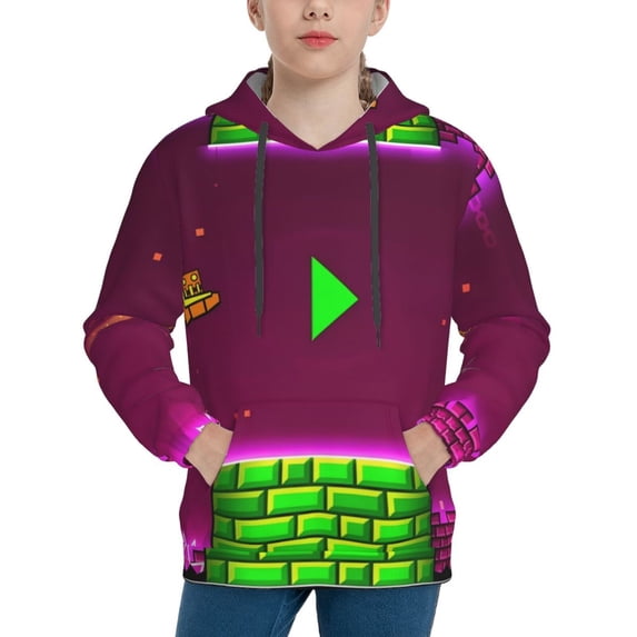 Lsque Geometry Dash Patten Youth Hoodie Sweatshirt Pullover with Kangaroo Pocket Boys and Girls Hoodie Warm Hoodie for Kids
