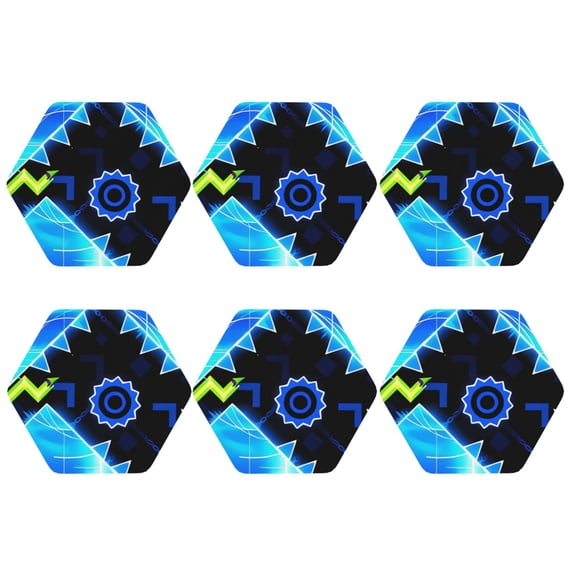 Lsque Geometry Dash Pattern 4" Drink Coasters Set of 6, Leather Absorbent Coasters, Table Coaster Set Decorative Coffee Cup Coasters Housewarming Gift