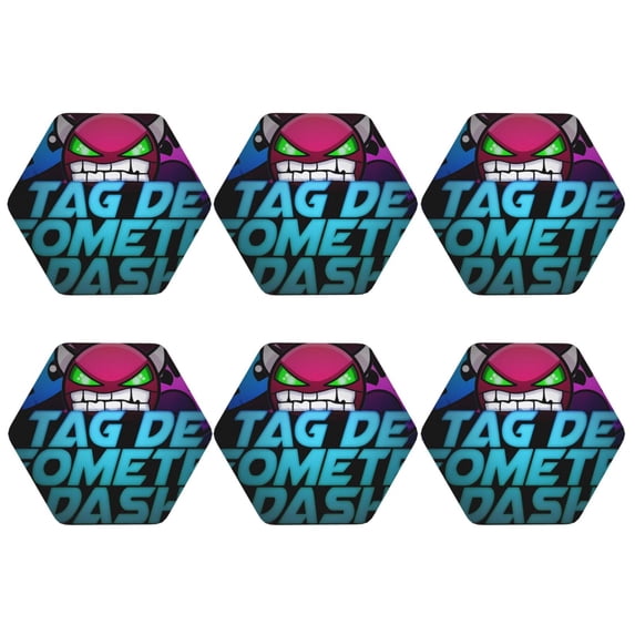 Lsque Geometry Dash Pattern 4" Drink Coasters Set of 6, Leather Absorbent Coasters, Table Coaster Set Decorative Coffee Cup Coasters Housewarming Gift