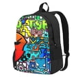 thumbnail image 1 of Lsque Geometry Dash Pattern Adult Backpack – Durable & Lightweight PU Canvas Storage Bag , 15” Laptop Compartment, and Multiple Pockets, 1 of 7