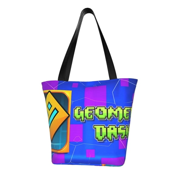 Lsque Geometry Dash Pattern Beach Tote,Shoulder Handbag,Spacious Tote Bag,Lightweight Travel Bag,Versatile Shopping Bag