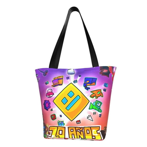 Lsque Geometry Dash Pattern Beach Tote,Shoulder Handbag,Spacious Tote Bag,Lightweight Travel Bag,Versatile Shopping Bag