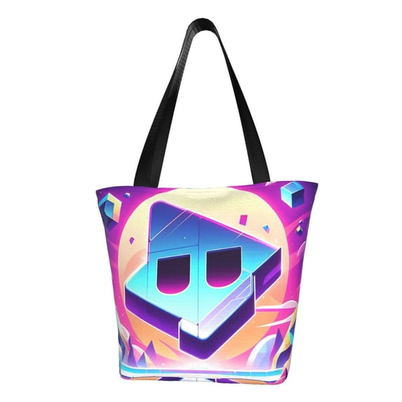 Lsque Geometry Dash Pattern Beach Tote,Shoulder Handbag,Spacious Tote Bag,Lightweight Travel Bag,Versatile Shopping Bag