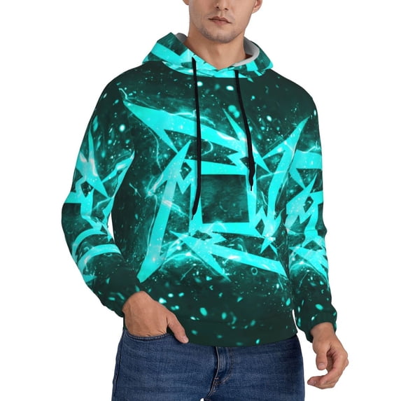 Lsque Geometry Dash Pattern Casual Men's Hoodie,Hooded Sweatshirt with Kangaroo Pocket,Pullover Hoodie-4X-Large