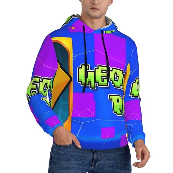 Lsque Geometry Dash Pattern Casual Men's Hoodie,Hooded Sweatshirt with Kangaroo Pocket,Pullover Hoodie-4X-Large
