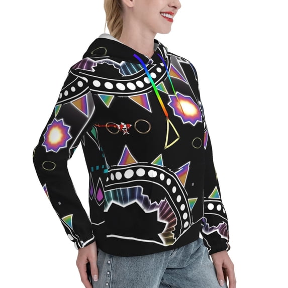 Lsque Geometry Dash Pattern Casual Women's Hoodie,Hooded Sweatshirt with Kangaroo Pocket,Pullover Hoodie with Eye-catching Drawstrings-XX-Large