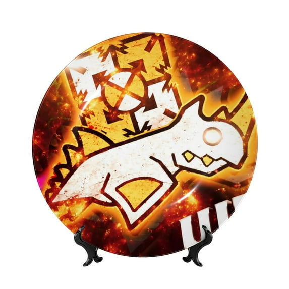 Lsque Geometry Dash Pattern Ceramic Decorative Plate Decorative Plates with Display Stand Personalized Porcelain Plate Ceramic Ornaments for Wall Hanging Decoration-8in