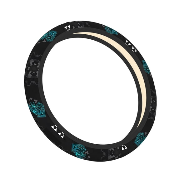 Lsque Geometry Dash Pattern Elastic Stretch Steering Wheel Cover,Universal 15 inch, Microfiber Breathable Ice Silk, Anti-Slip, Odorless, Easy Carry