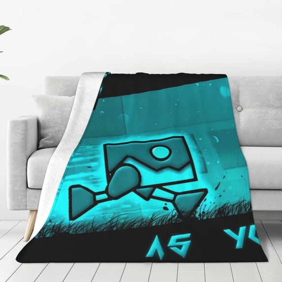 Lsque Geometry Dash Pattern Fuzzy Fleece Throw Blanket Extra Large,Super Soft,Fluffy and Warm Blankets for Couch,Bed,All Season Use (40"x30")