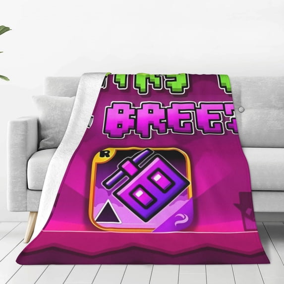 Lsque Geometry Dash Pattern Fuzzy Fleece Throw Blanket Extra Large,Super Soft,Fluffy and Warm Blankets for Couch,Bed,All Season Use (40"x30")