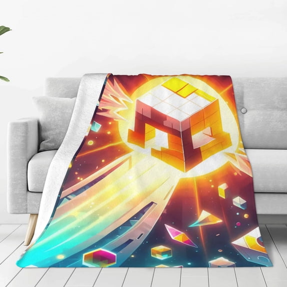 Lsque Geometry Dash Pattern Fuzzy Fleece Throw Blanket Extra Large,Super Soft,Fluffy and Warm Blankets for Couch,Bed,All Season Use (40"x30")