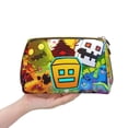 thumbnail image 1 of Lsque Geometry Dash Pattern Genuine Leather Makeup Bag Cosmetic Pouch Travel Organizer Toiletry Clutch Large Capacity Travel Cosmetic Bag, 1 of 6