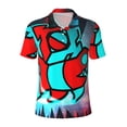 thumbnail image 1 of Lsque Geometry Dash Pattern Golf Shirts for Men Dry Fit Print Moisture Wicking Performance Short Sleeve Polo Shirt-Small, 1 of 7
