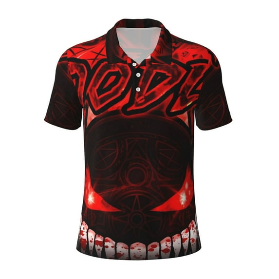 Lsque Geometry Dash Pattern Golf Shirts for Men Dry Fit Print Moisture Wicking Performance Short Sleeve Polo Shirt-X-Large