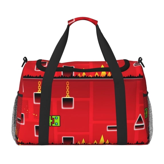 Lsque Geometry Dash Pattern Hand Travel Bag, Weekender Carry On for Women Men, Sports Gym Bag, Workout Duffel Bag, Overnight Shoulder Bag fit 15.6 Inch Laptop